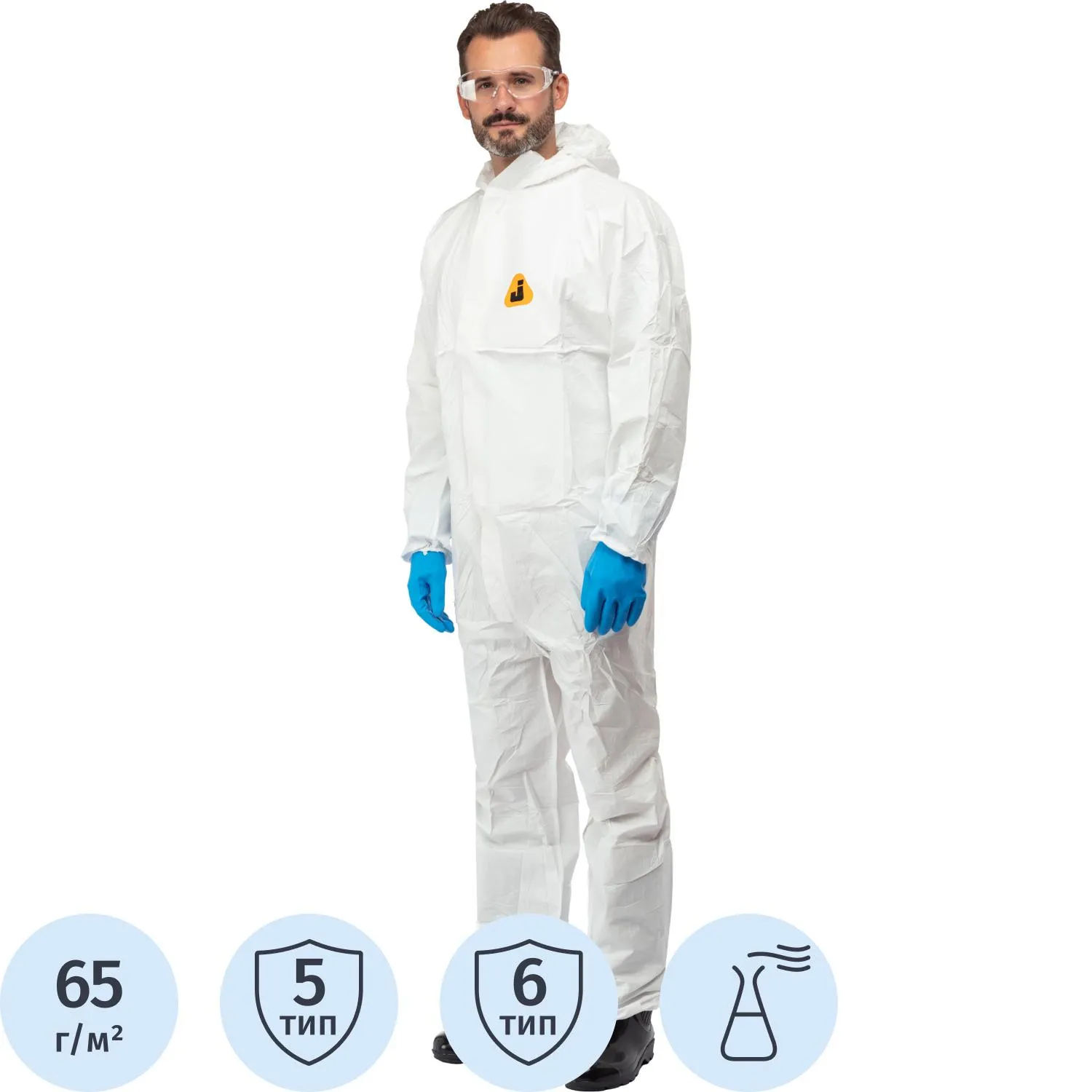 Комбинезон одноразовый с капюшоном Jeta Safety JPC60 Element белый 65 г/кв.м (размер L)