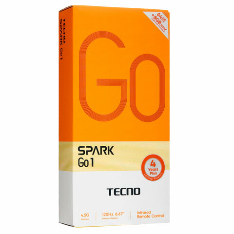 Смартфон TECNO SPARK GO1, 2 SIM, 6.67", 4.5G, 13/8 Мп, 4/64 ГБ, черный, пластик
