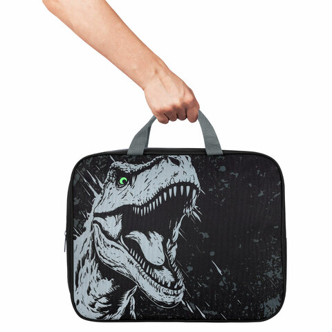 Папка на молнии с ручками BRAUBERG А4, 1 отделение, полиэстер, 80 мм, Scary dino