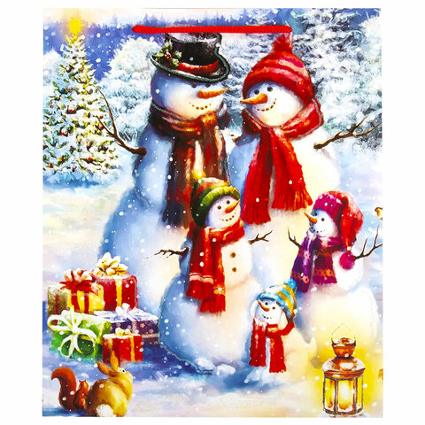 Пакет подарочный (1 штука) новогодний 26×13x32 см, ЗОЛОТАЯ СКАЗКА «Snowman», глиттер