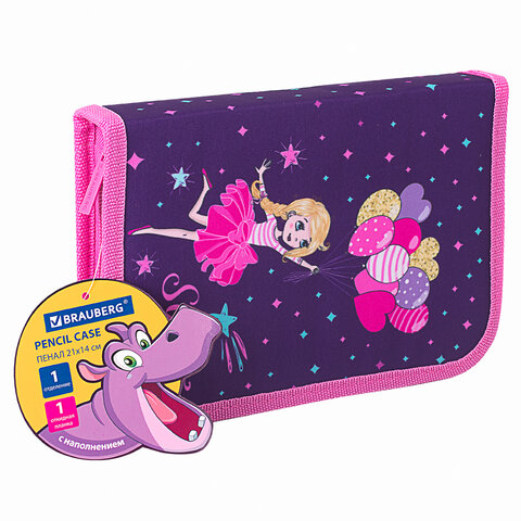 Пенал с наполнением BRAUBERG1 отделение1 откидная планкаполиэстер24 предмета21×14 см«Sweet dream»270316