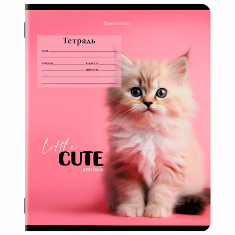 Тетрадь 12 л. BRAUBERG, клетка, обложка картон, CUTE ANIMALS