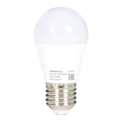 Лампа светодиодная SONNEN EXTRA, 10 (85) Вт, E27, шар, теплый белый, 30000 ч, LED G45-10W-2700-Е27