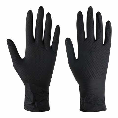 Перчатки нитриловые сверхпрочные с текстурой SFM MEGA TEX BLACK 25 пар (50 штук)XL (очень большой)