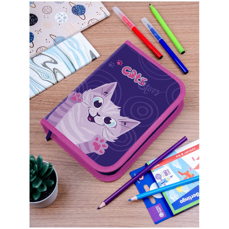 Пенал 1 отделение, 200×140×40 Berlingo «Scary cat», 2 откидные секции, полиэстер