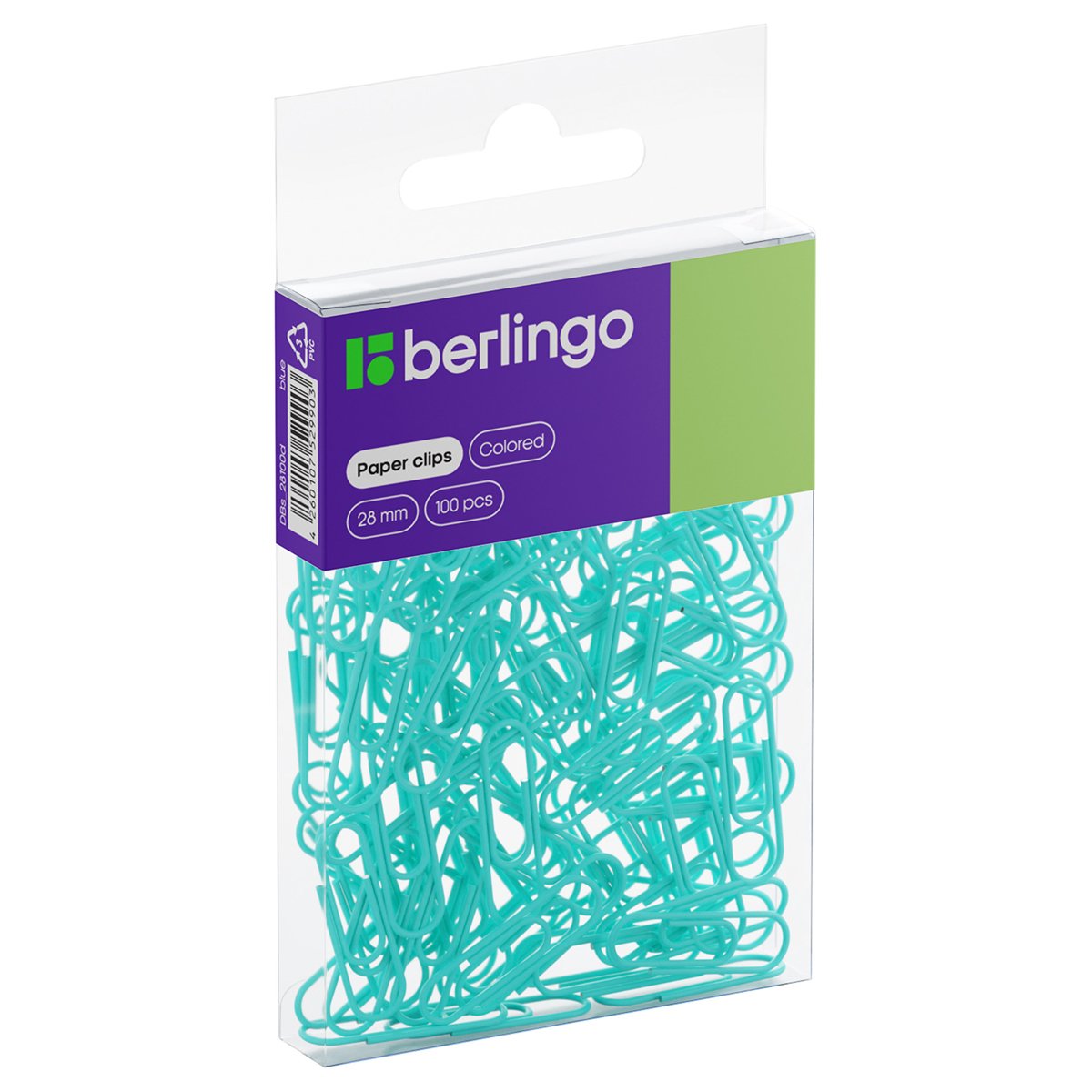 превью Скрепки 28мм, Berlingo, 100 шт, цветные, ПВХ упак., европодвес, голубые