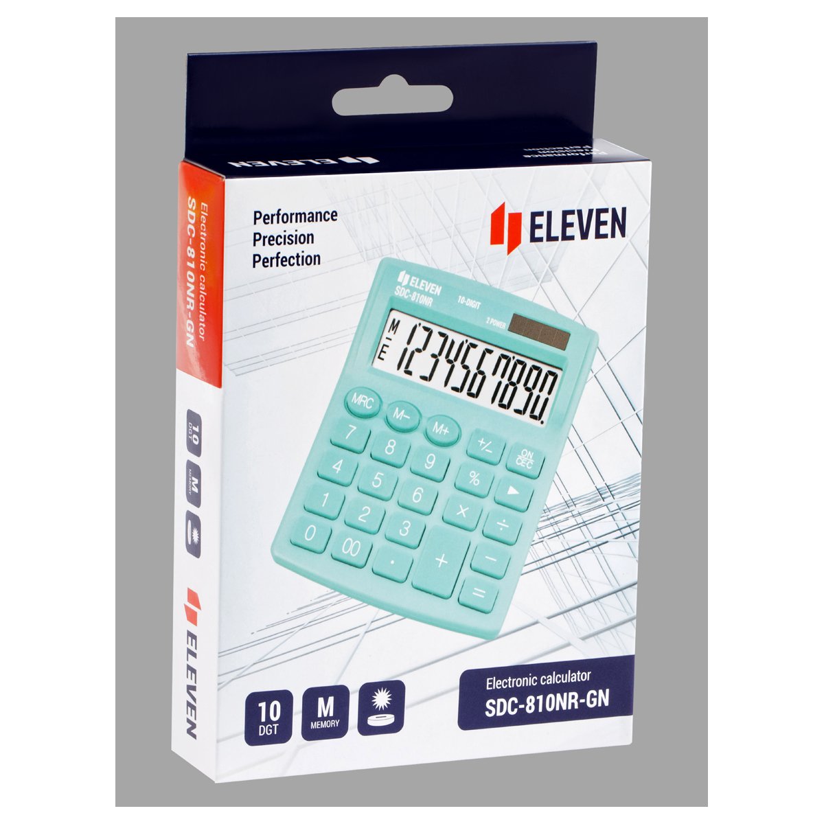 Калькулятор настольный Eleven SDC-810NR-GN, 10 разрядов, двойное питание, 127×105×21мм, бирюзовый