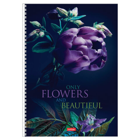 Тетрадь А4 96 л., HATBER, гребень, клетка, обложка картон, «Beautiful flowers» (микс в спайке), 086261