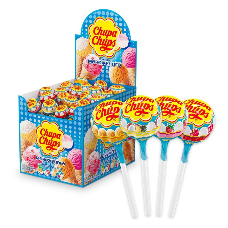 Карамель на палочке Chupa Chups Мороженое (100 штук в упаковке)