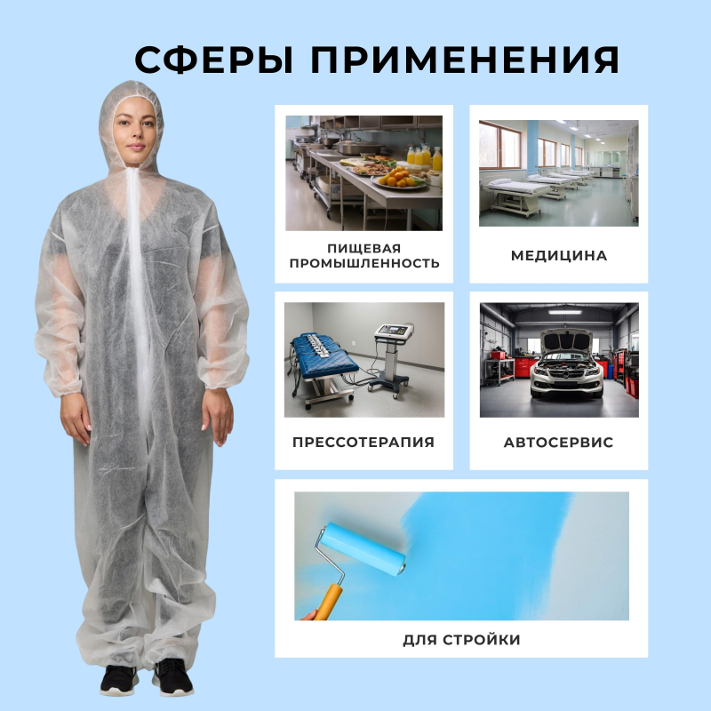 Комбинезон одноразовый Каспер, белый, 45 г/м2, р. М, кп
