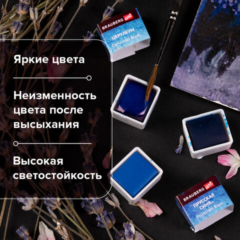 Акварель художественная кюветы НАБОР 24 цвета по 3.5 г, металлический кейс, BRAUBERG ART PREMIERE