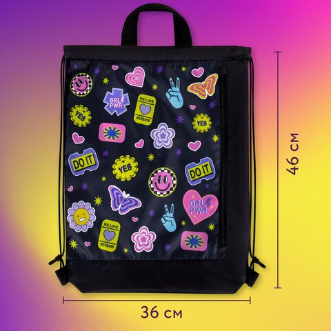 Мешок для обуви ЮНЛАНДИЯ с ручками, боковой карман на молнии, 46×36 см, «Patches»