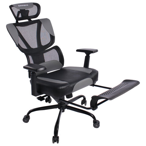 Кресло BRABIX PREMIUM «Venom GM-530», подножка, синхромеханизм, экокожа/сетка, черное/серое