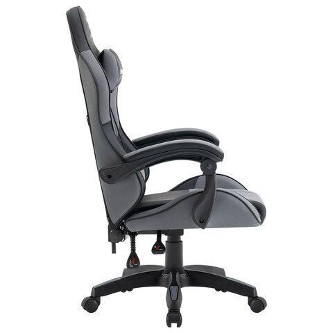 Кресло компьютерное DEFENDER Strider, 2 подушки, ткань/экокожа, черное/серое, ш/к 26715