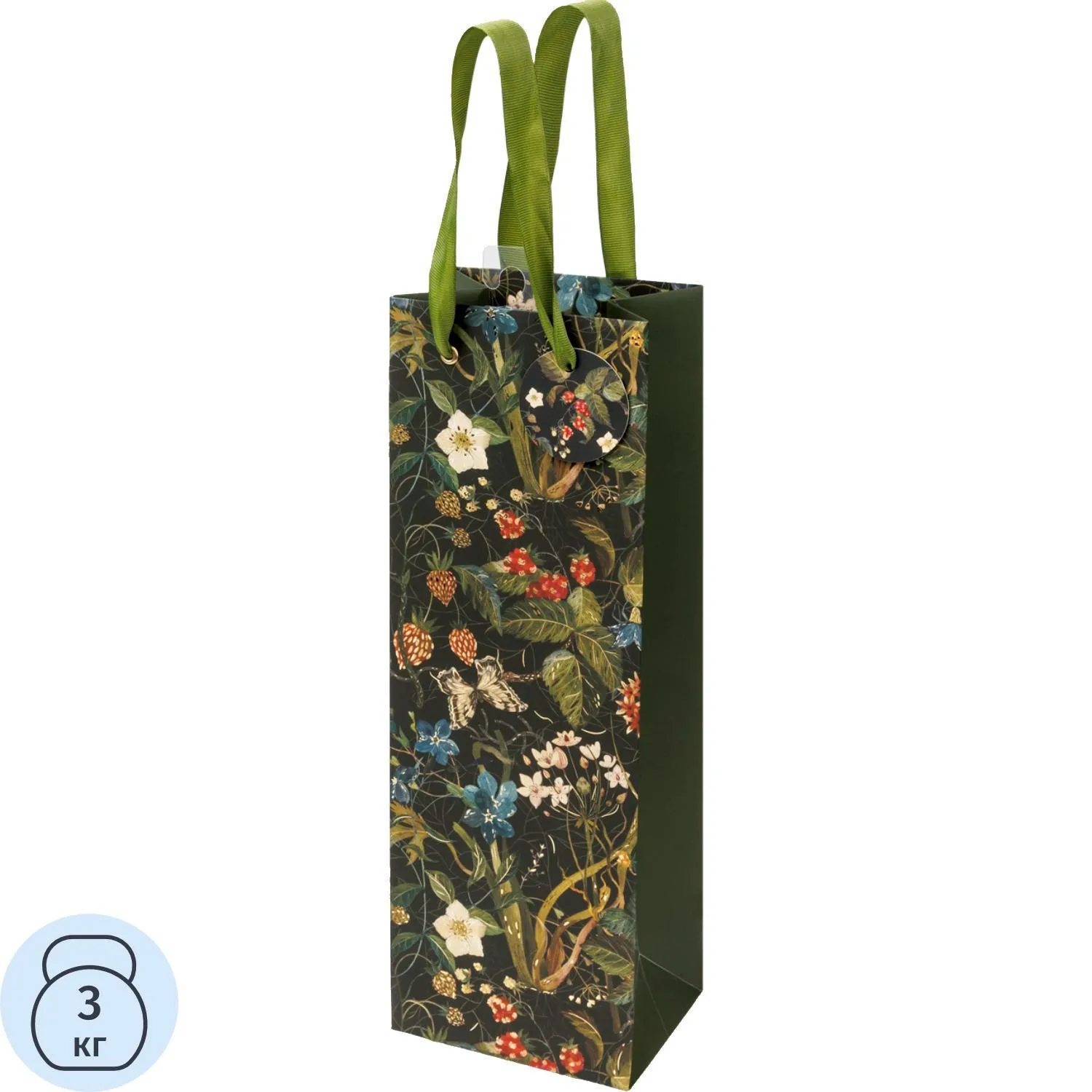 превью Пакет подарочный под бутылку с тиснением Bruno Visconti Premium Flora Лесные ягоды (36x12.3x9 см)