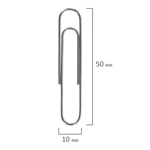 Скрепки BRAUBERG, 50 мм, никелированные, 50 шт., в картонной коробке