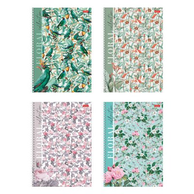Тетрадь А4 80 л., HATBER, гребень, клетка, матовая ламинация, «Floral collection» (микс в спайке), 082972