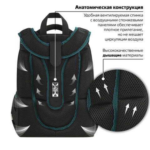 Ранец BRAUBERG PREMIUM, 2 отделения, с брелком, «Space mission», LED ЛАМПОЧКИ, 38×29х16 см