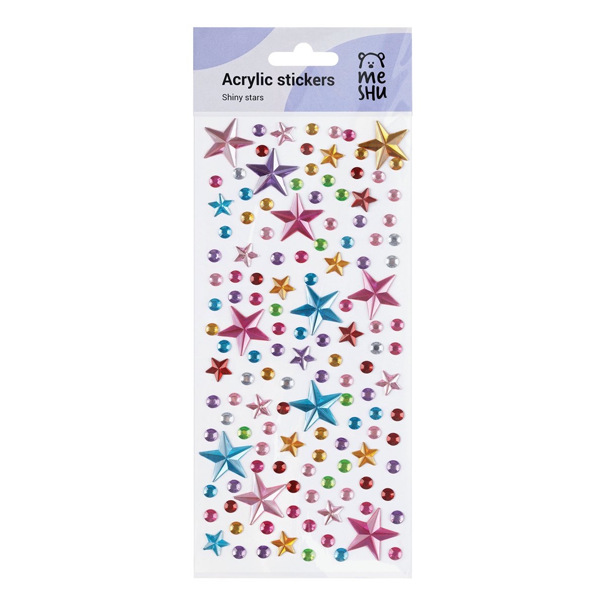 Наклейки акриловые MESHU «Shiny stars», 25×10см, стразы, 137 наклеек, инд. уп., европодвес