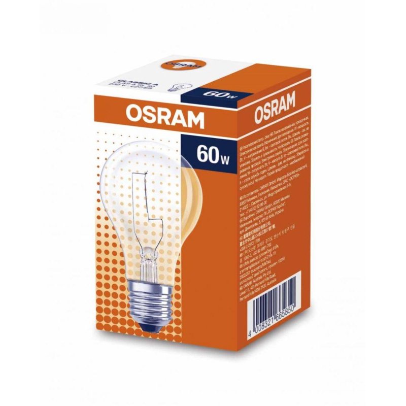 превью Лампа накаливания Osram classic, 60Вт, тип А «груша» E27, прозрачная