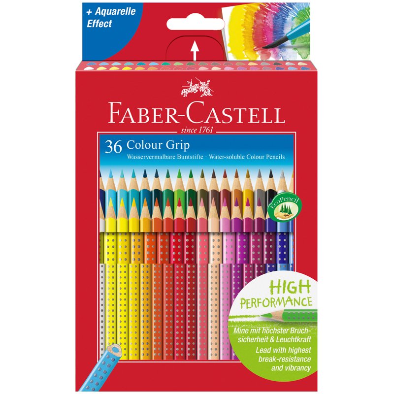 превью Карандаши цветные Faber-Castell «Grip», 36цв., трехгран., заточен., картон., европодвес