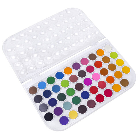 Краски акварельные ЮНЛАНДИЯ «ДОМИКИ», 48 цветов, круглые кюветы 23 мм, пенал, 192634