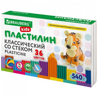 Пластилин классический BRAUBERG KIDS, 36 цветов, 540 г, стек, ВЫСШЕЕ КАЧЕСТВО