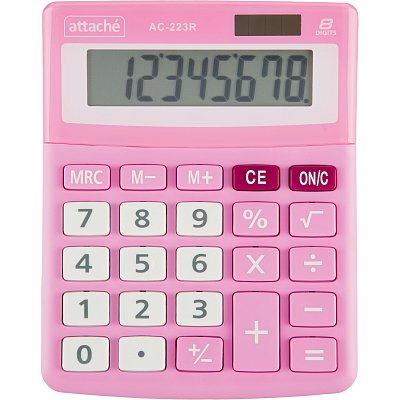 Калькулятор настольный КОМП Attache, AС-223R,8р, дв. пит, розовый,134×107x34