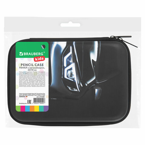 Пенал BRAUBERG KIDS большой удобный с откидной планкой, EVA, 22×15х4 см, «Dark car»