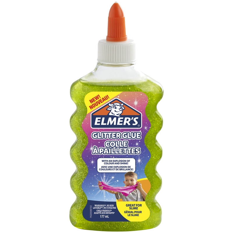 превью Клей канцелярский Elmers «Glitter Glue», 177мл, для слаймов, зеленый, с блестками, прозрачный