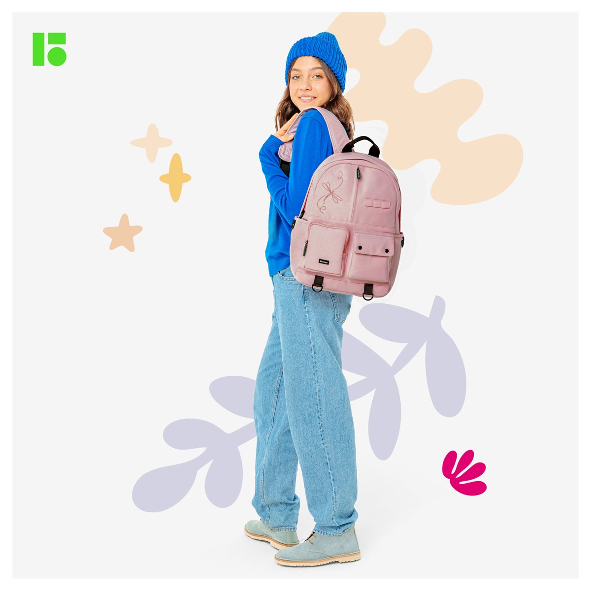 Рюкзак Berlingo Urban «Pink dragonfly» 40.5×30×13.5см, 1 отделение, 6 карманов, уплотненная спинка