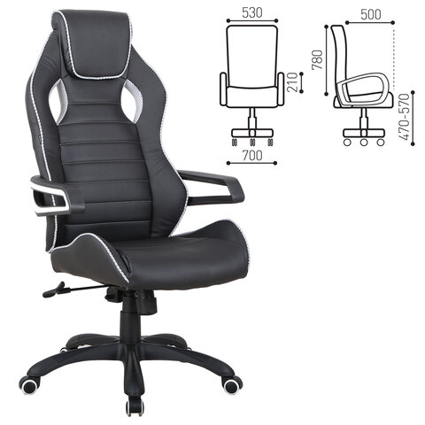 Кресло компьютерное BRABIX «Techno Pro GM-003», экокожа, черное/серое, вставки серые