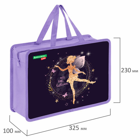 Папка на молнии с ручками BRAUBERG KIDS А4, 1 отделение, пластик, 100 мм, «Gold fairy»