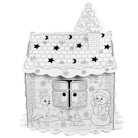 Картонный игровой развивающий Домик-раскраска «Новогодний», высота 130 см, BRAUBERG kids
