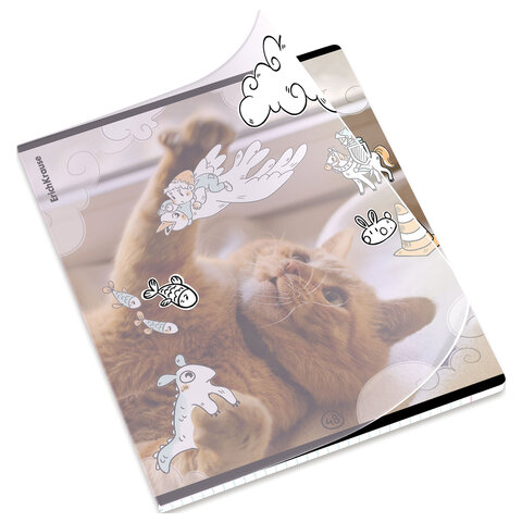 Тетрадь обложка пластик, А5, 48 л., скоба, клетка, ErichKrause, «Dream Cat» (микс в спайке)