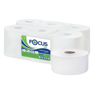 Бумага туалетная д/дисп Focus Eco Jumbo 1сл бел цел 450м 12рул/уп 5050785