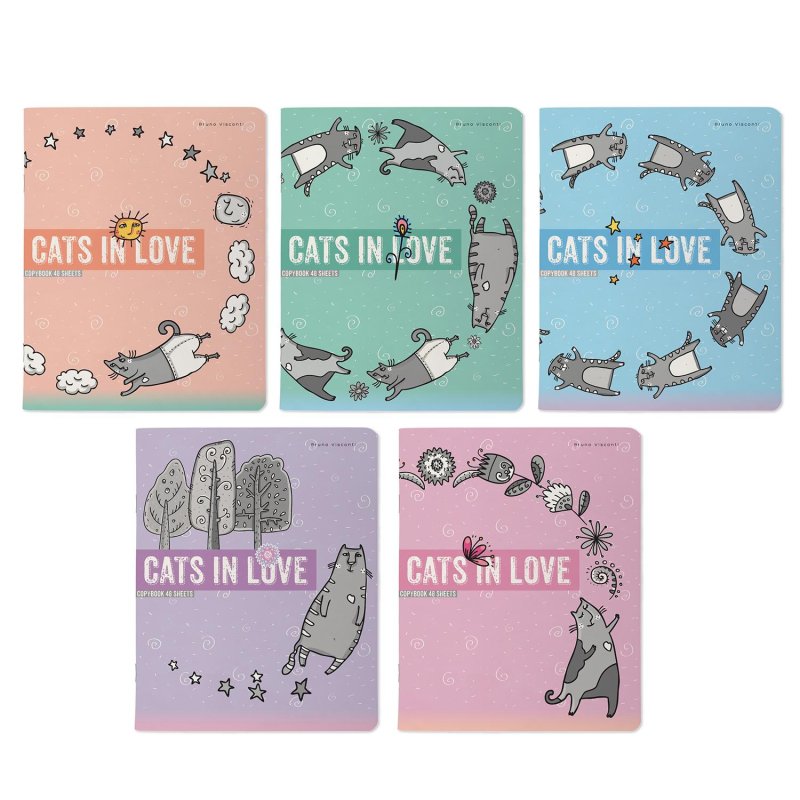 превью Тетрадь общая А5.48л, клетка, скреп, CATS IN LOVE,5шт/уп,7-48-1230/5