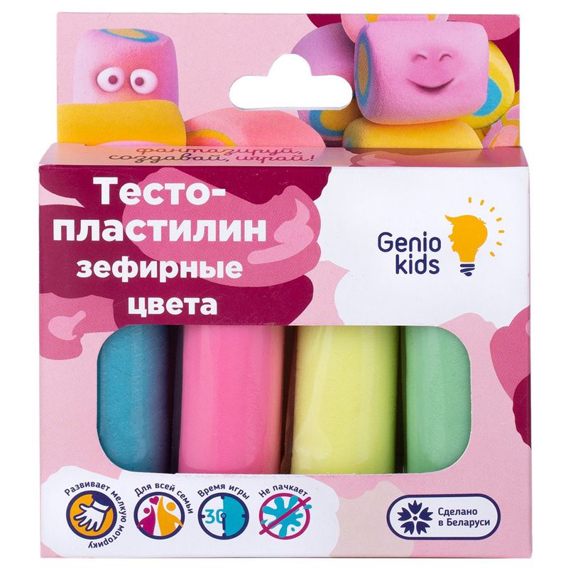 превью Набор для лепки Genio Kids «Тесто-пластилин. Зефирные цвета», 4 цвета, картон, европодвес
