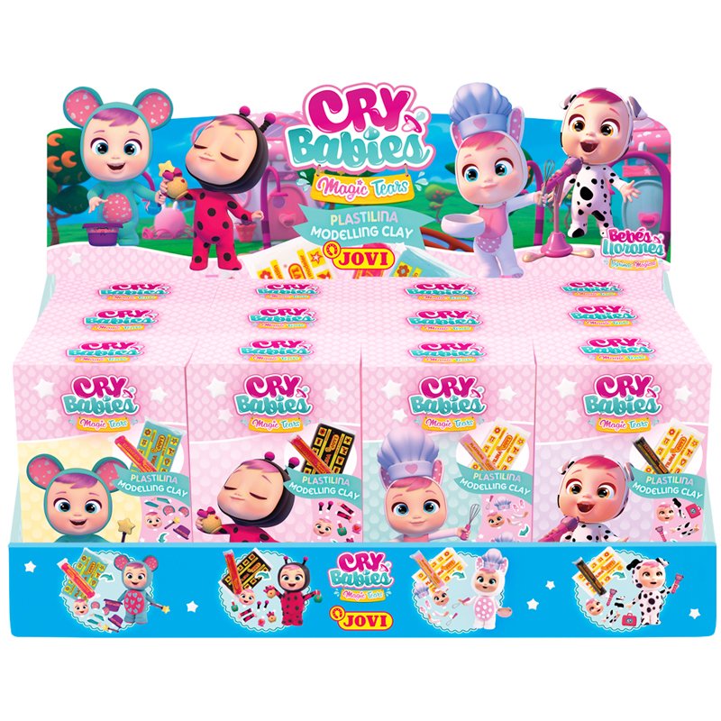превью Набор с пластилином Cry Babies JOVI, 2 бруска 2-х цветов 15г. и 50г., трафарет из картона, дисплей ассорти 12 короб. (4 Coney,4 Lady,4 Dotty, 4 Lala)