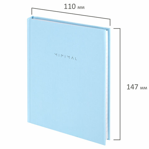 Блокнот МАЛЫЙ ФОРМАТ 110×147 мм, А6, 80 л., твердый, клетка, BRAUBERG «Minimal», голубой