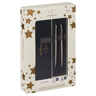 Набор Parker «Jotter Stainless Steel CT»: ручка шариковая 1.0мм синяя и ручка перьевая 1.0мм синяя, подарочная упаковка