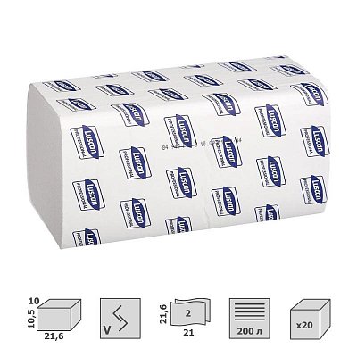 Полотенца бумажные листовые Luscan Professional V-сложения 2-слойные 20 пачек по 200 листов