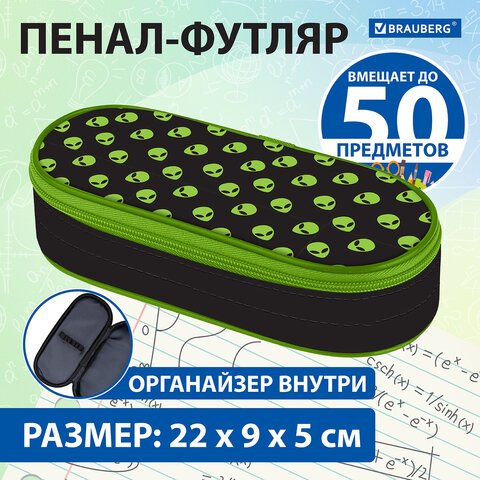 Пенал-футляр BRAUBERG, 1 отделение, органайзер, полиэстер, 22×9x5 см, «Alienation»