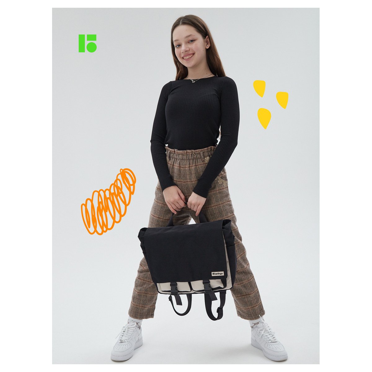 Рюкзак-сумка Berlingo «Square black» 33×29×12 см, 1 отделение, 4 кармана, уплотненная спинка