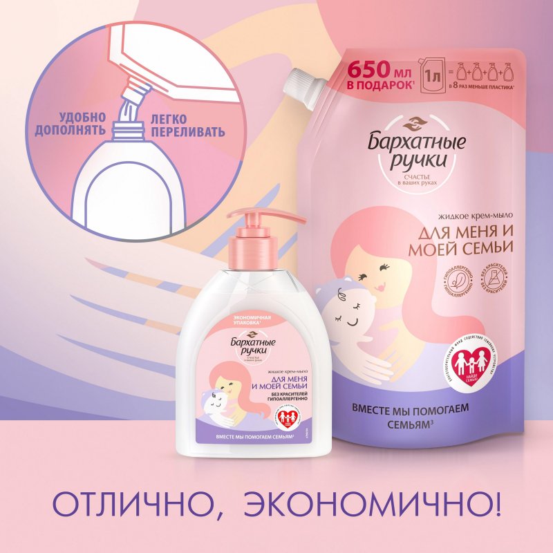 Мыло жидкое Бархатные ручки Для всей моей семьи 1 л