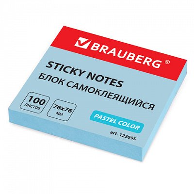 Блок самоклеящийся (стикер) BRAUBERG, 76×76 мм, 100 л., голубой