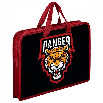 Папка на молнии с ручками ЮНЛАНДИЯ А4, 1 отделение, пластик, ширина 45 мм, «Dangerous Predator»