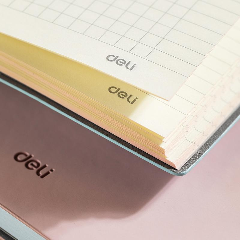 Блокнот Deli А5 96л 80 г/м мягкая облож, клетка 5×5мм, розовый кожа EN140G