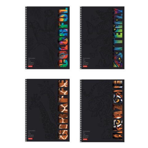 превью Тетрадь А4 96 л., HATBER, гребень, клетка, матовая ламинация, 3D-лак, «Animals print» (микс), 085842