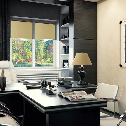 Штора рулонная светонепроницаемая (Блэкаут) BRABIX 70×175 см, кремовый/серебро, 606011